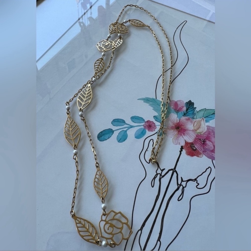 Leaf/Rose Gold Fashion Necklace - Picture 1 of 1
